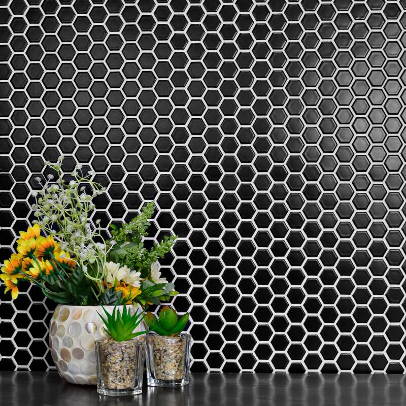 Merola Tile Metro 1" Hex Matte Black 10-1/4" x 11-7/8" Porcelain Floor and Wall Tile