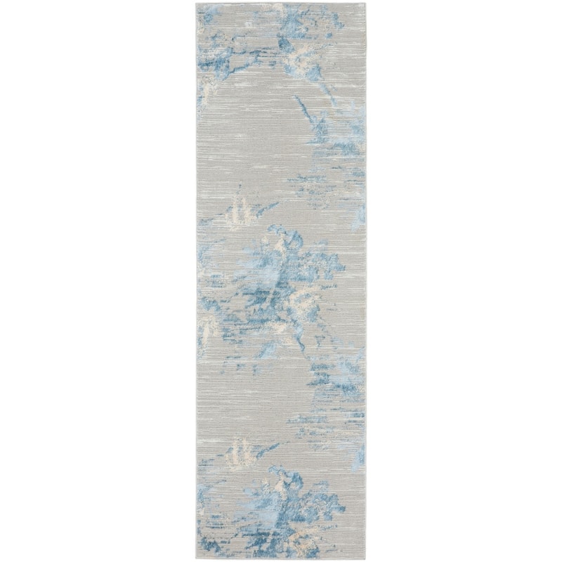 Calvin Klein Enchanting Botanical Floral Abstract Area Rug - 2'3" x 7'3" Runner - Grey/Sky - Rectangle