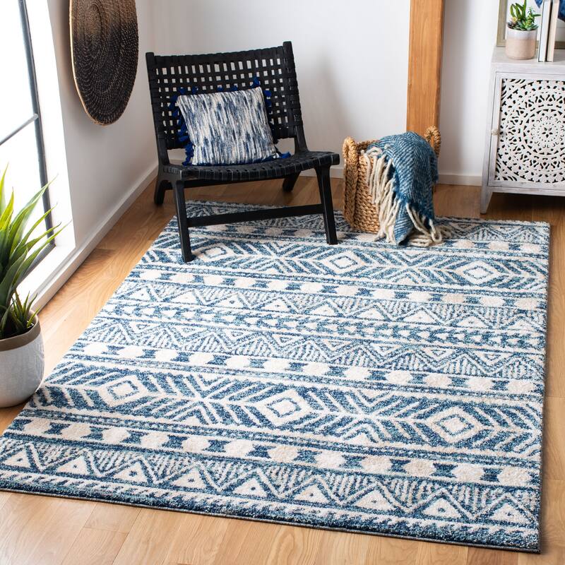 SAFAVIEH Tunisia Rilla Moroccan Rug - 5'3" x 7'7" - Navy/Ivory