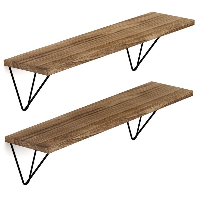 Wallniture Colmar 24" Wall Shelves for Living Room, Burned, Set of 2