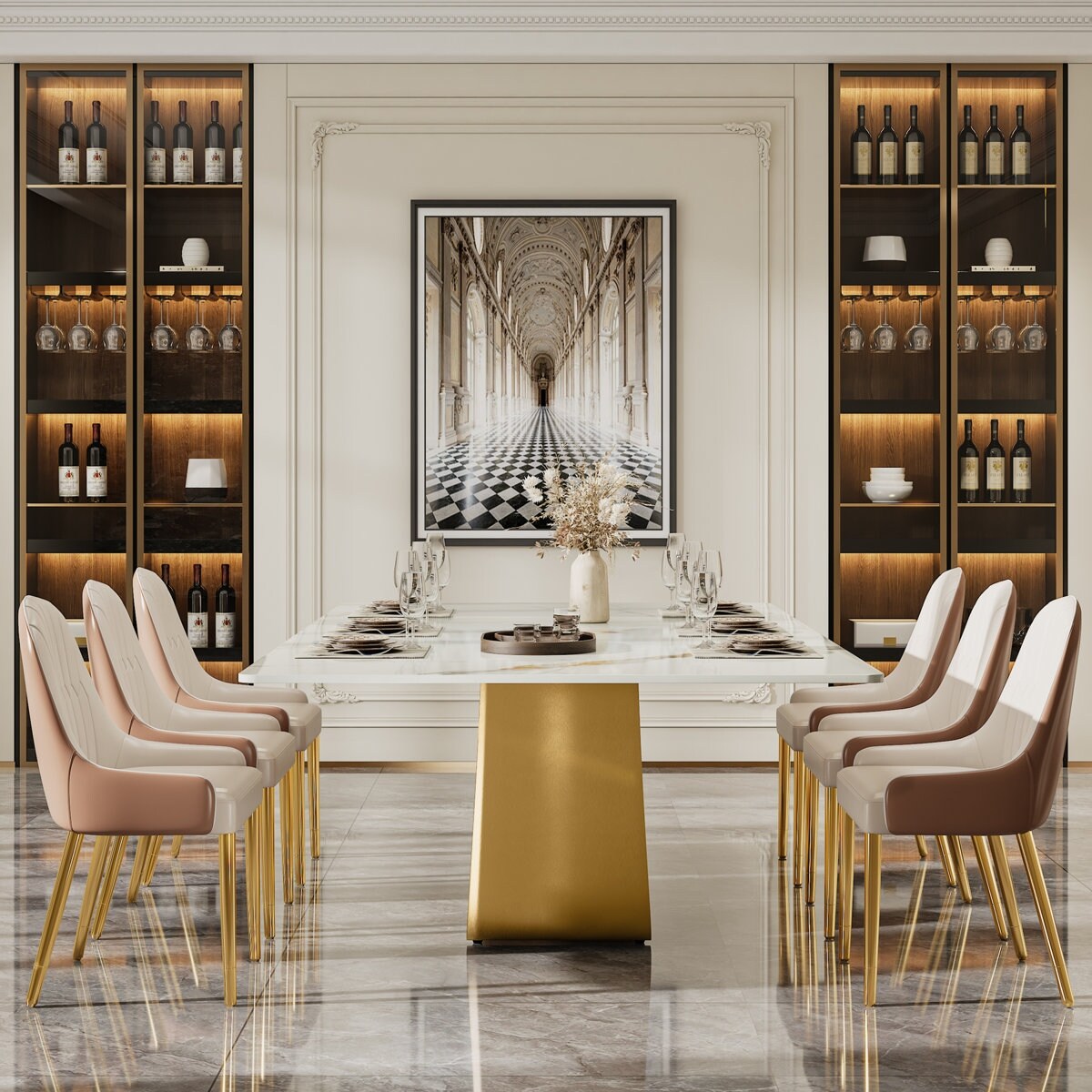 78.74-Inch Modern Rectangle Sintered Stone Dining Table, Luxury