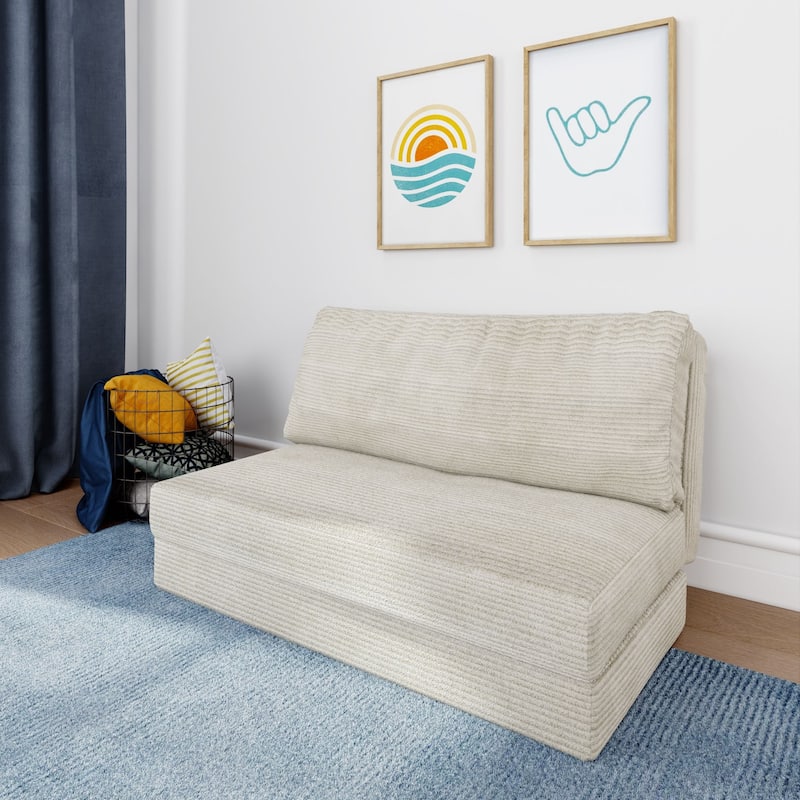 Max and Lily Fold 'n Fun Convertible Lounger Sleeper Sofa - Cream - Twin