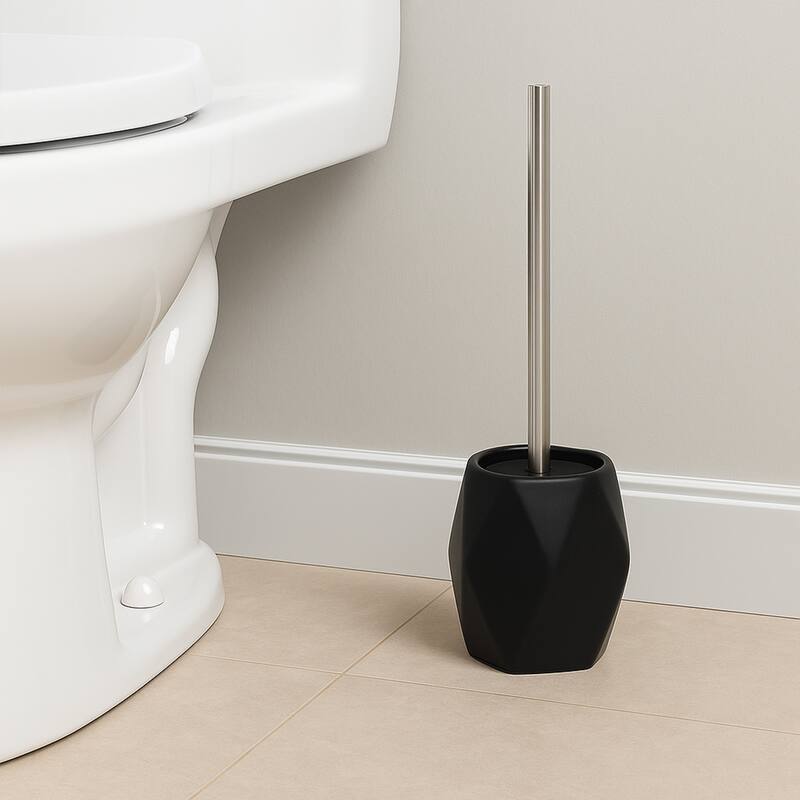 Diamond Bath Set Accessories White or Black - Toilet Bowl Brush Only - Black