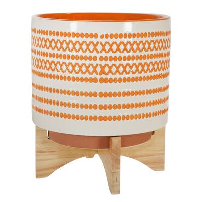 Ceramic 10" Planter On Stand with Dots, Orange 11.5"H - 10.0" x 10.0" x 11.5"