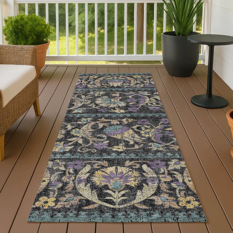 Machine Washable Indoor/ Outdoor Global Alix Chantille Rug - Black - 2'3" x 7'6"