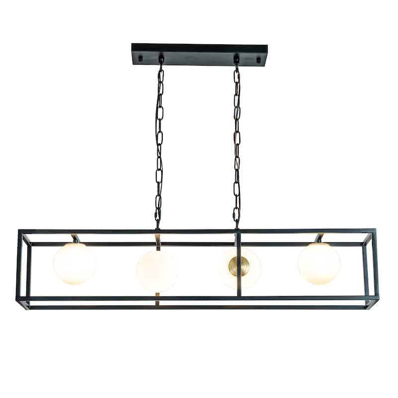 4-Light Matte Black Bubble Chandelier Square/Rectangle Industrial Light Fixrures for Dining Room and Kitchen Island - W39'' - W39'' - Matte Black