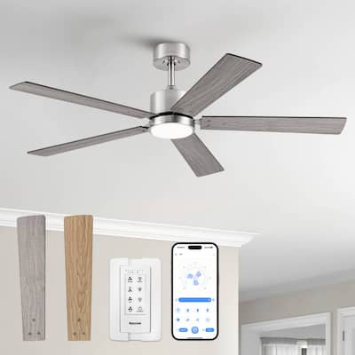 Vaczon 52" Modern Brushed Nickel Plywood Integrated LED Dimmable Smart Ceiling Fan with APP Control