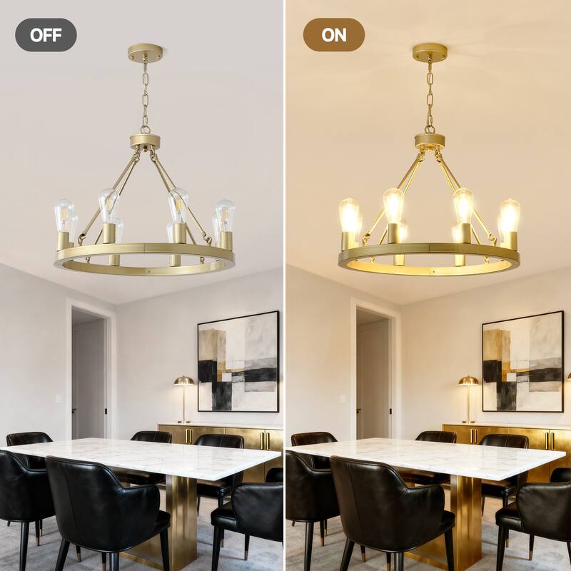 8-light (no bulbs) gold wagon wheel chandeilier with light-e26