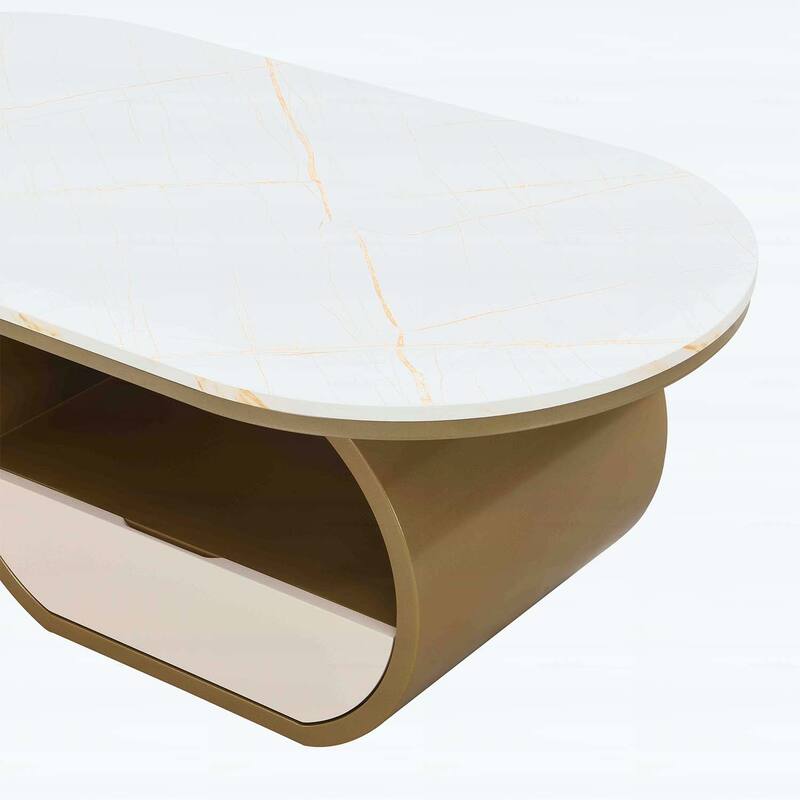 Modern Oval Coffee Table with Storage Drawer,Metal Frame for Living Room Elegance