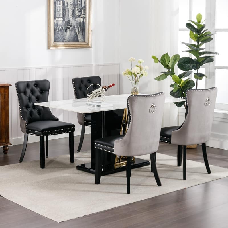 Modern Tufted Dining Chairs,Faux Leather Velvet Dining Chairs Set of 2,Upholstered Dining Room Chairs - N/A