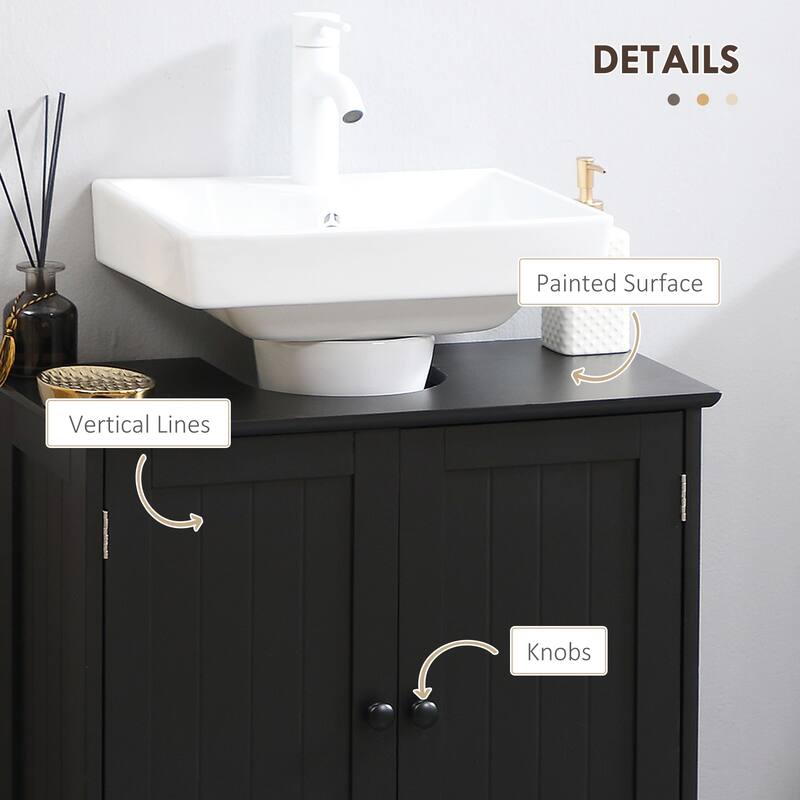 Space-Saving Under Sink Storage Cabinet, Pedestal Sink Vanity with Adjustable Shelf, Black Finish