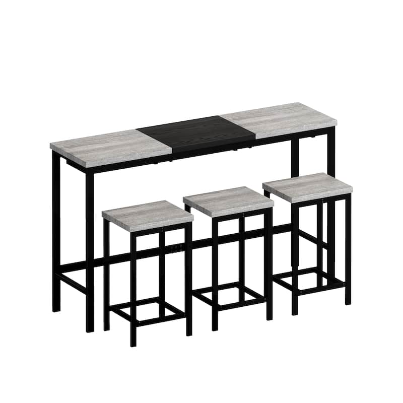 Modern Design Kitchen Dining Table, Pub Table, Long Dining Table Set with 3 Stools, Convenient Hanging Stool Design