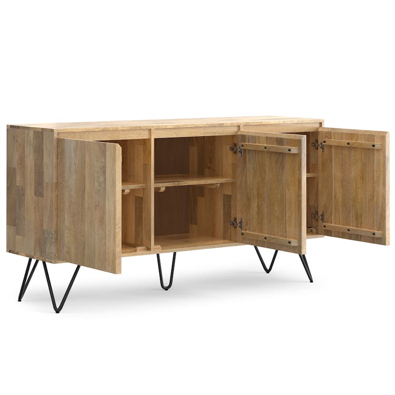 WYNDENHALL Moreno SOLID MANGO WOOD and Iron 60 x 18 inch Rectangle Contemporary 3 Door Sideboard Buffet - 60 inch Wide