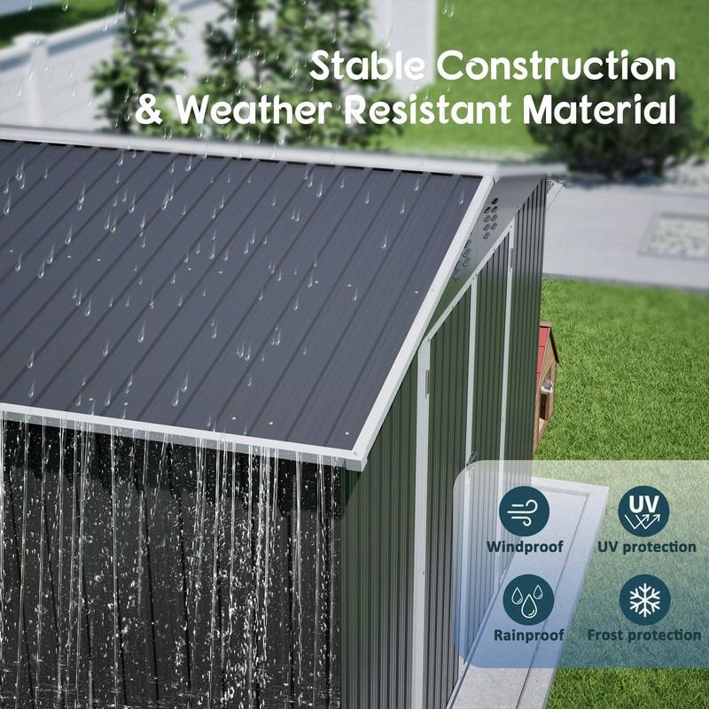 10' x 10' Outdoor Metal Storage Shed, Heavy-Duty Frame with Lockable Double Doors, All-Weather Garden Tool Shed