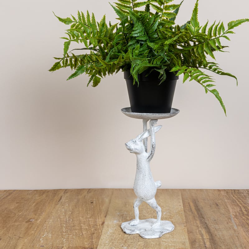 Cast Iron Rabbit Pillar Candle Holder - 5.0"L x 5.0"W x 10.8"H
