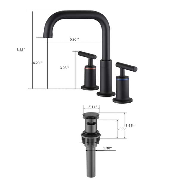 dimension image slide 3 of 4, YASINU 8 Inch Luxury Widespread Bathroom Sink Faucet with Pop-Up Drain