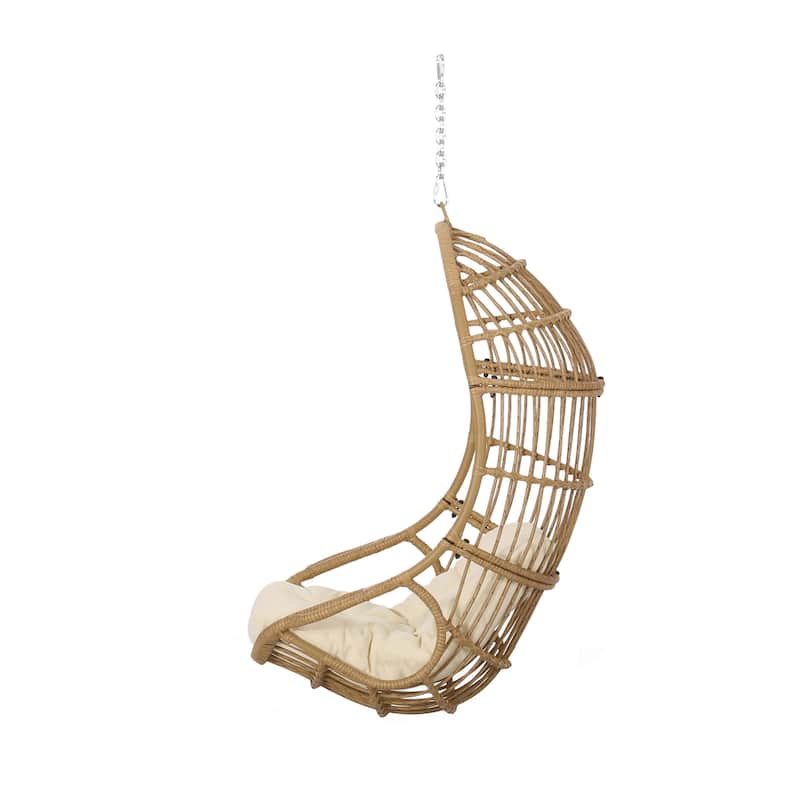 Crumpton Wicker Outdoor Hanging Basket Chair with Cushions by Christopher Knight Home