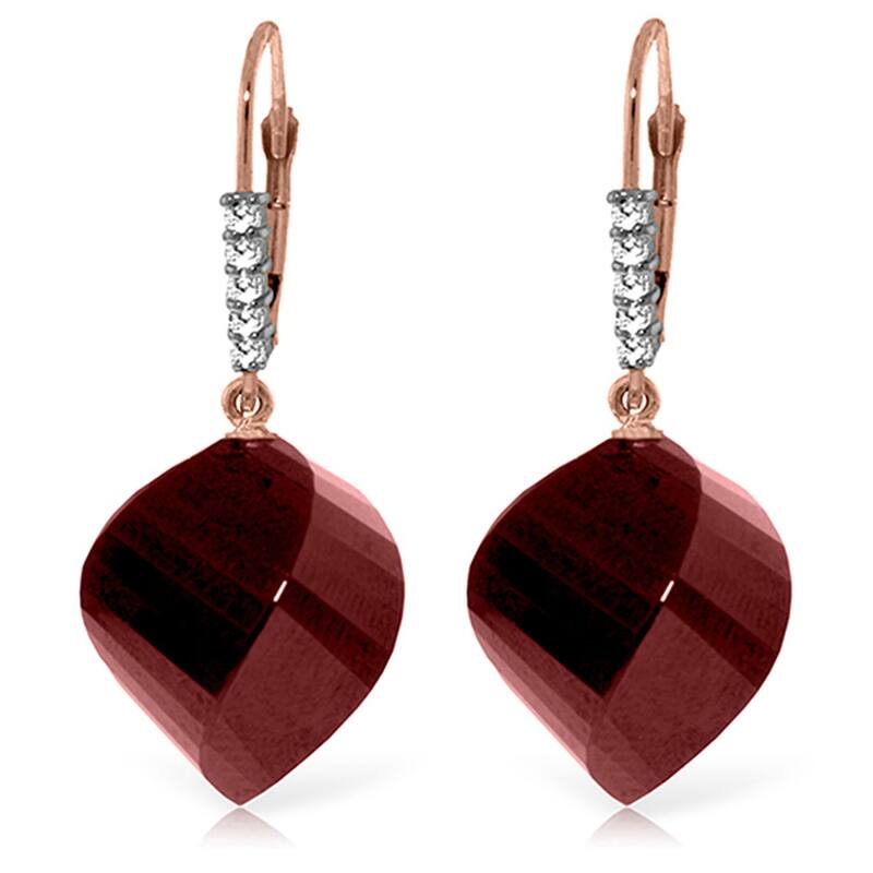 30.65 Carat 14K Solid Gold Leverback Earrings Diamond Briolette Ruby - Rose