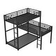 preview thumbnail 8 of 10, Functional L-shaped Metal Triple Twin Size Bunk Kids Bed with Integrated Ladder and Full-length Guardrails