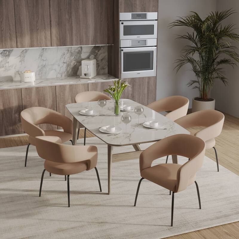 Open Back Dining Chair Upholstered in Leather or Velvet with Iron Legs Set of 2