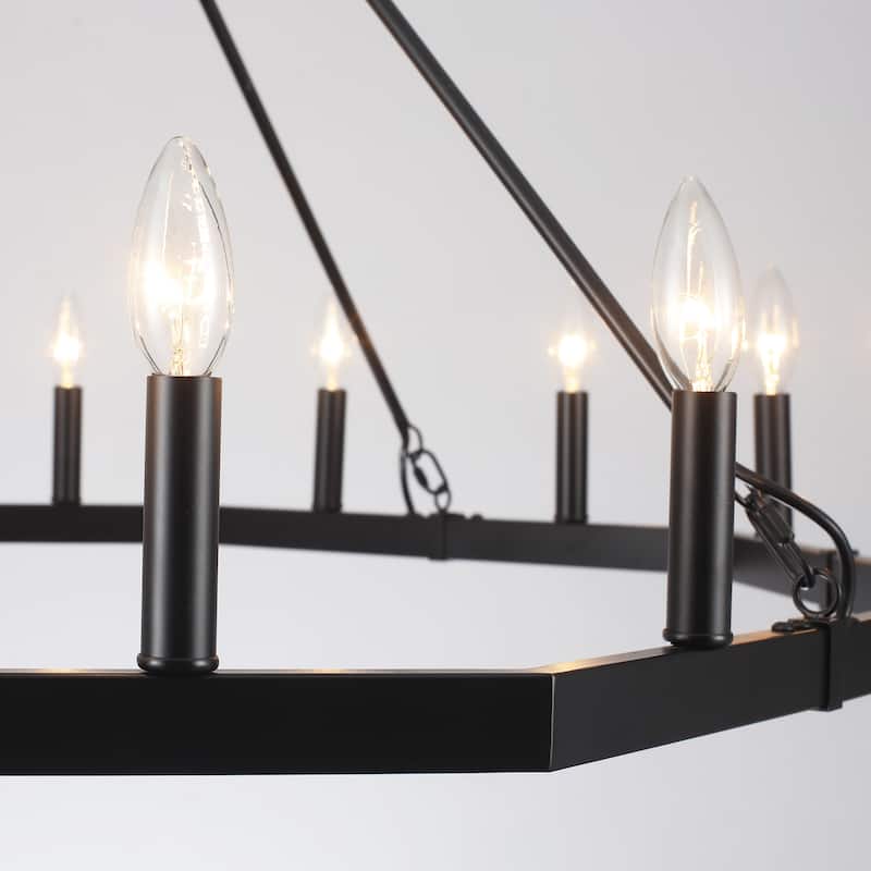 16-Light 43 in. Large Modern Farmhouse Candle Wagon Wheel Chandelier for Living Room
