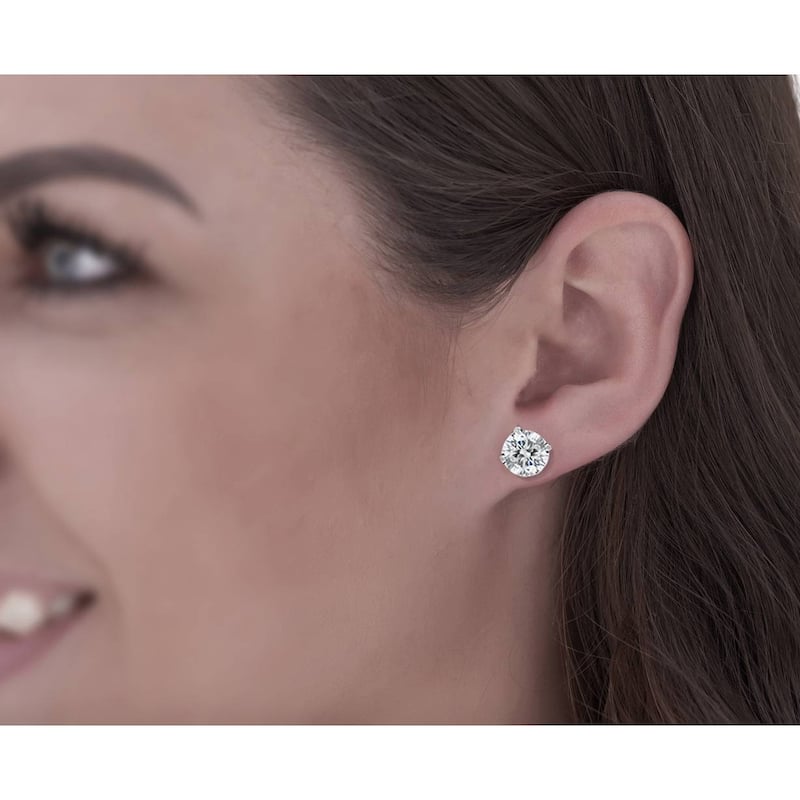 3ct Round Diamond Studs W/ Screw Back White Gold