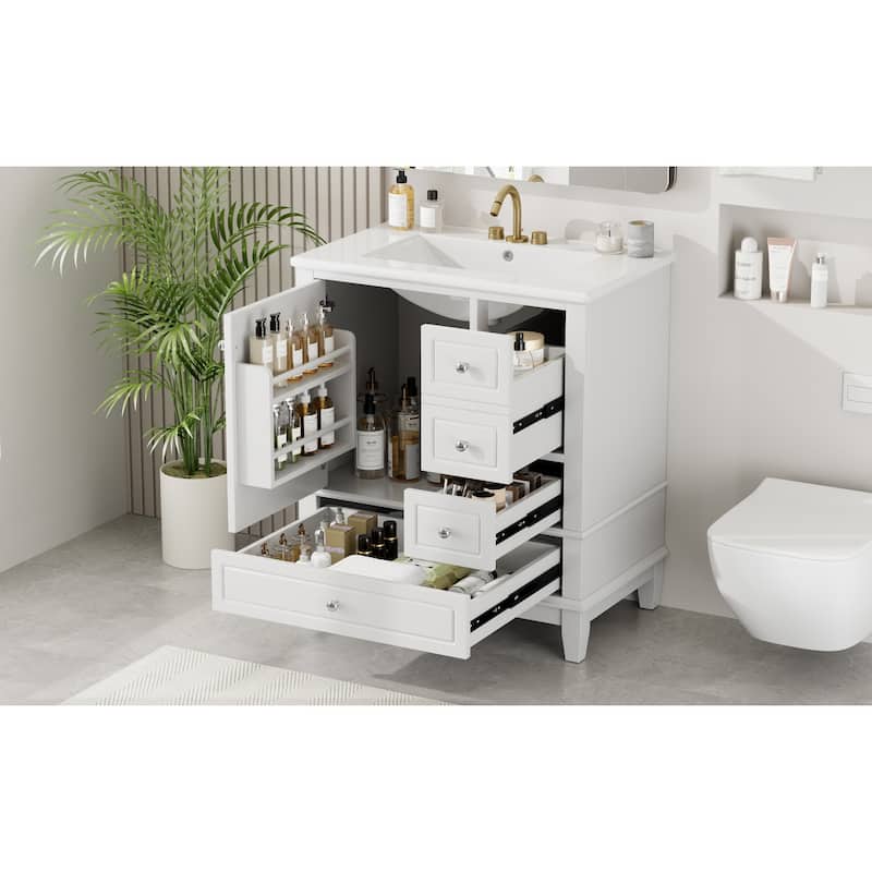 30" Bathroom Vanity With Sink, One Door With Shelf And Three Drawers, Soft Close Door