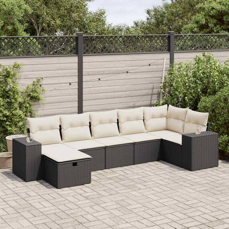 vidaXL Garden Sofa Set - Black and cream Large with storage - form1