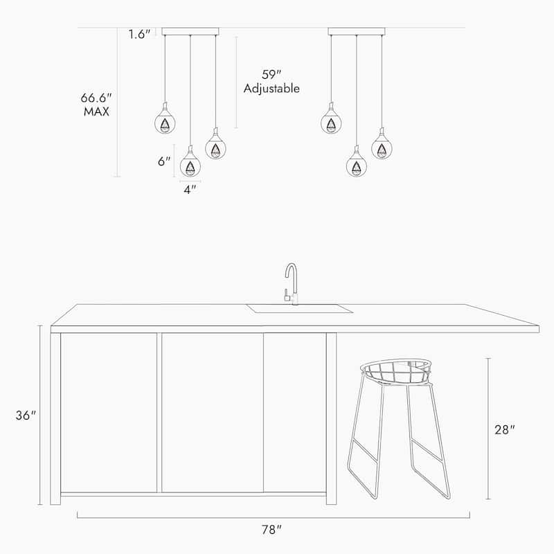 Modern 3-Light LED Chandelier Island Lights for Kitchen Island - Dia. 13.8" x H 6"