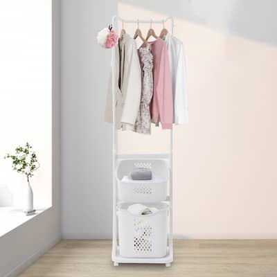 Oukaning Laundry Basket Hampers with Clothes Rack