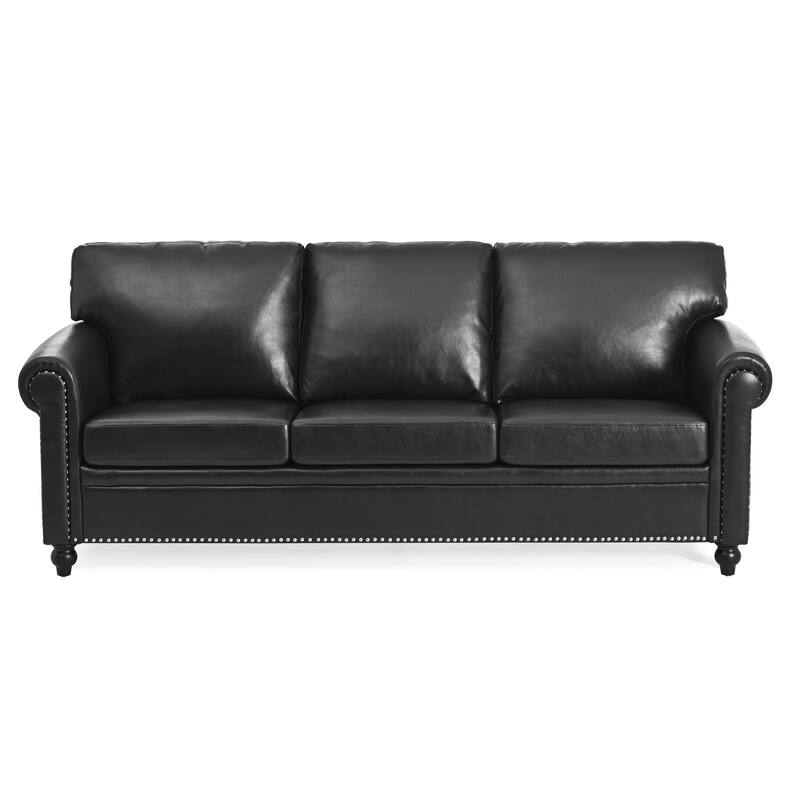 83.86" Fabric Roll-Arm 3-Seater Sofa with Pocket Spring Seat, PP Foam Backrest, and Solid Wood Frame