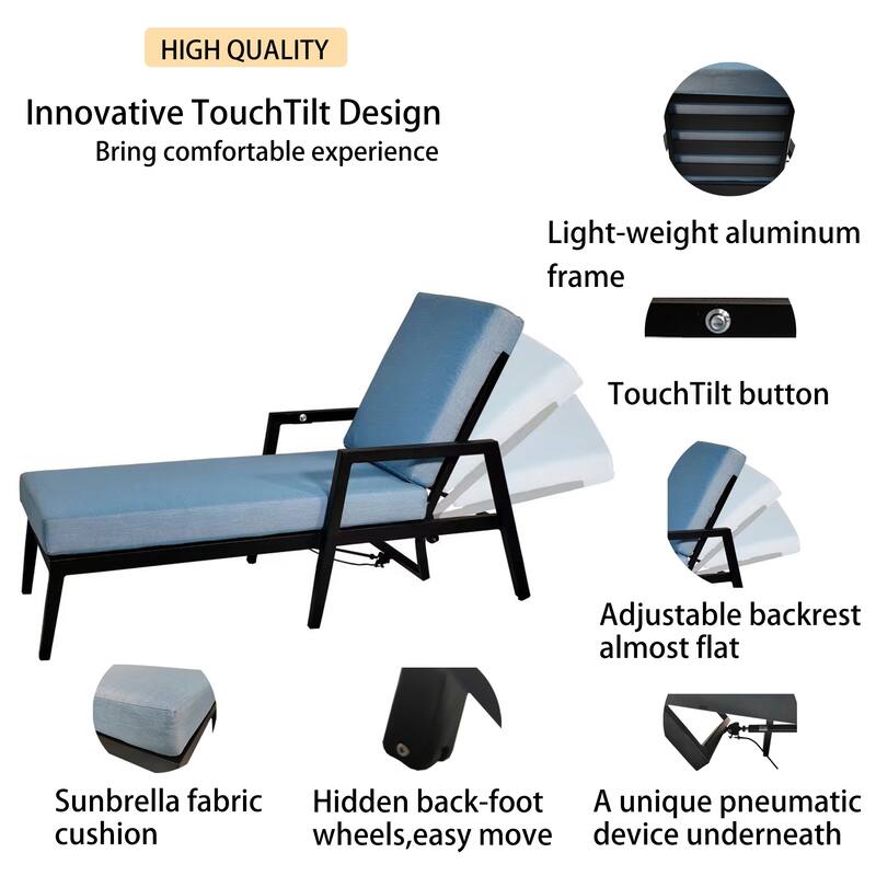 GDFStudio -Todd 3PC Outdoor Aluminum Chaise Lounge Set with Sunbrella Cushions