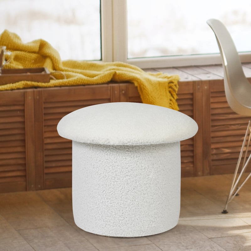 Adeco Mushroom Ottoman Teddy Velvet Foot Stool