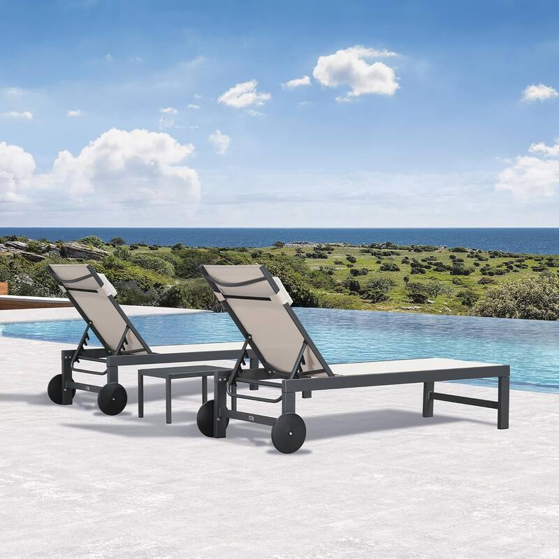 PURPLE LEAF Lounge Chair Set for Outside Aluminum Patio Recliner with Side Table and Pillow Beach Sunbathing Tanning Chairs