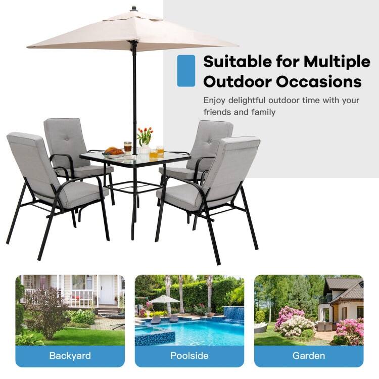 4 Patio Dining Stackable Chairs Set with High-Back Cushions - 29" x 22" x 35.5" (L x W x H)
