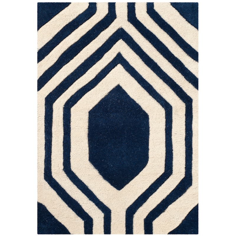 SAFAVIEH Handmade Chatham Kitt Modern Wool Rug - 2' x 3' - Dark Blue/Ivory