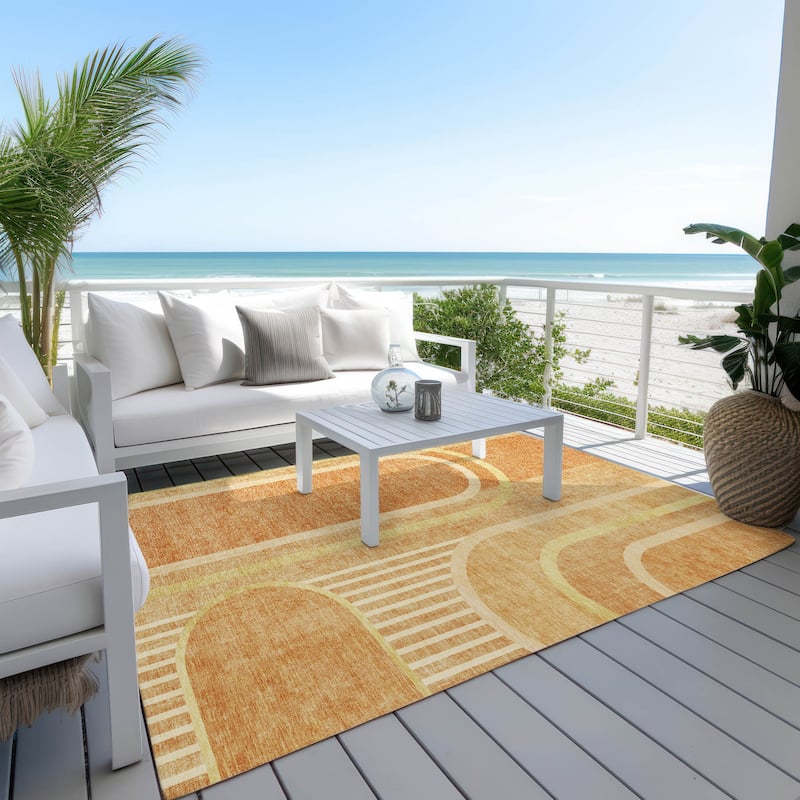 Machine Washable Indoor/ Outdoor Chantille Mid Century Modern Rug