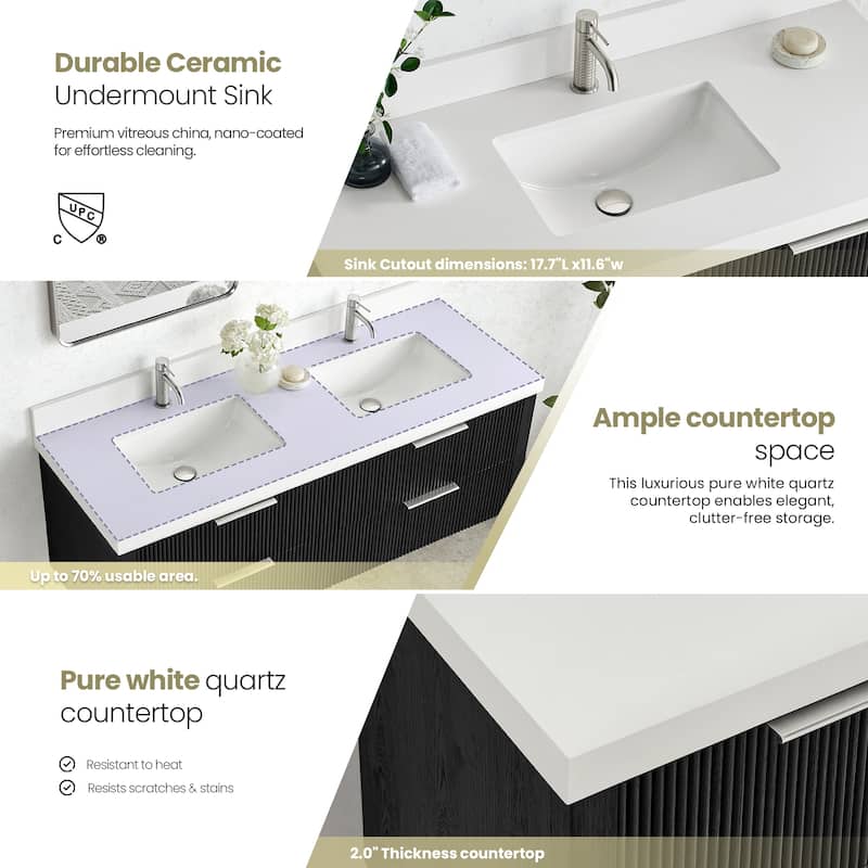 Barcelona Floating Bath Vanity with Quartz Stone Top without Mirror