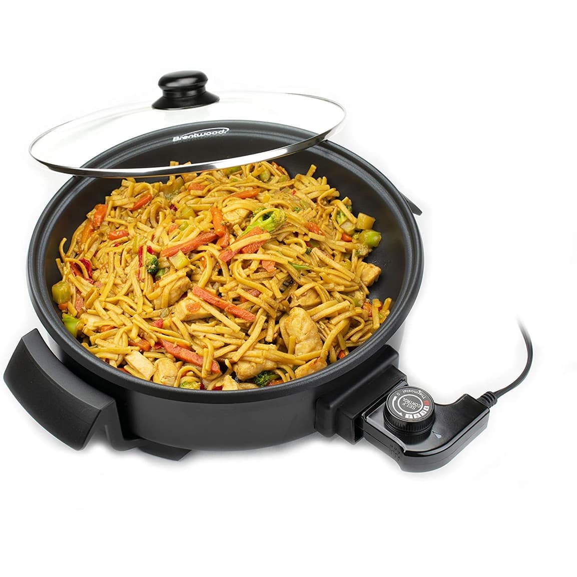 Brentwood 12 inch Round NonStick Electric Skillet with Lid in Black On Sale Bed Bath