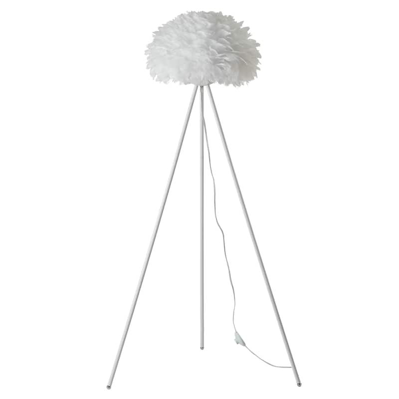 1-Light White Floor Lamp With A White Goose Feather Ball