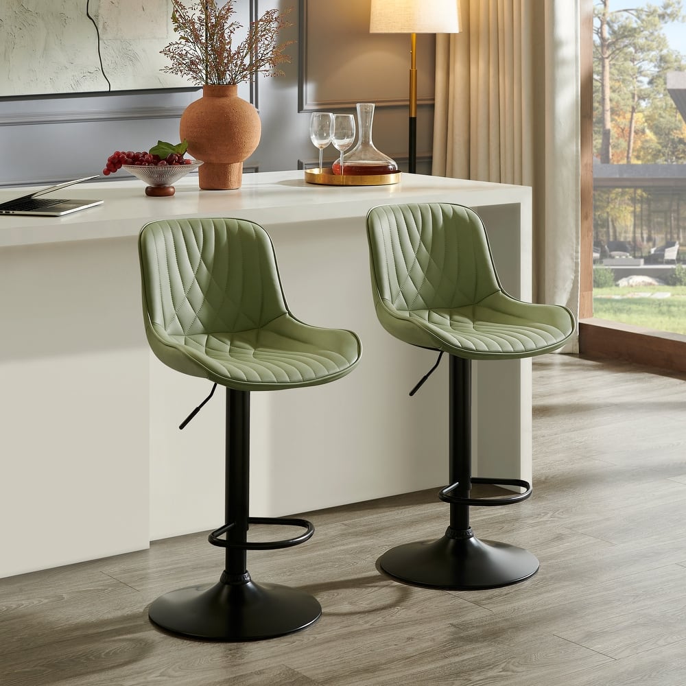 Roundhill Furniture Kovyn Contemporary Adjustable Barstool with Faux Leather Swivel Seats, Set of 2