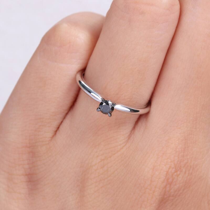 Miadora 1/4ct TDW Black Diamond Solitaire Engagement Ring in 14k White Gold