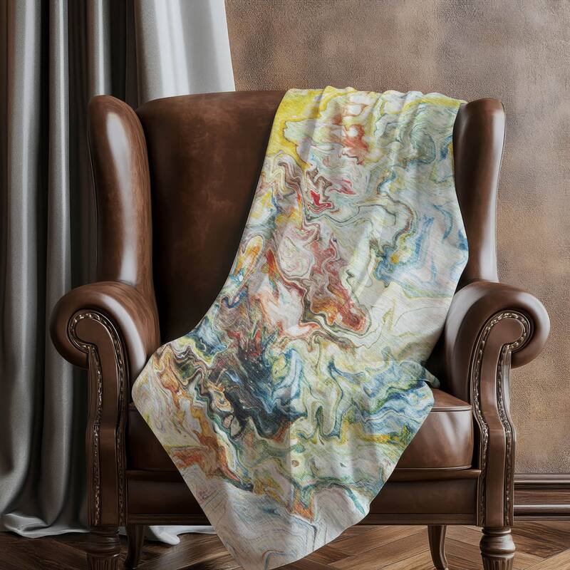Premium Machine Washable Abstract Watercolor Sherpa Throw Blanket