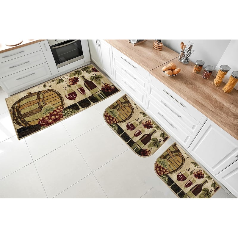 Kashi Home Kitchen Rug, Printed Durable Non Slip Floor Mat, Pretty Farmhouse Design - 20x40 Rectangle - Wine Barrel