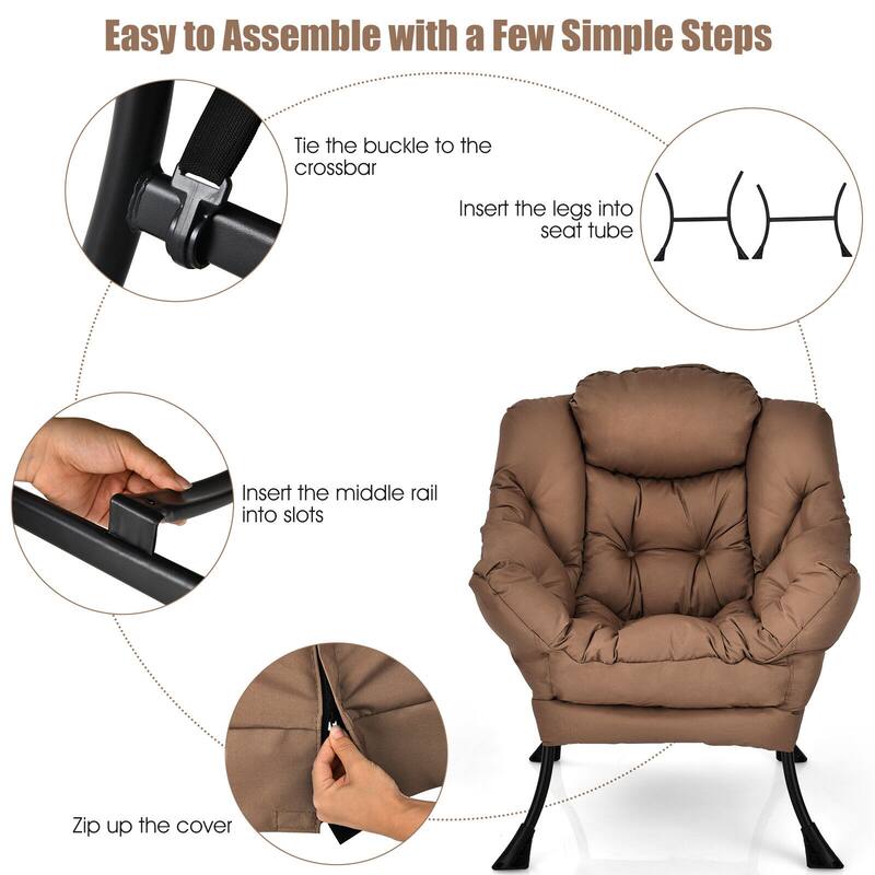 Modern Polyester Fabric Lazy Chair with Side Pocket - 32" x 29.5" x 37.5"