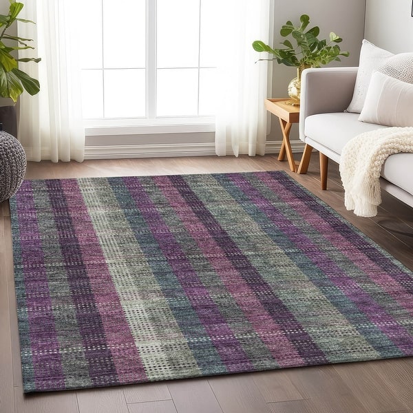 slide 2 of 7, Premium Washable Super Soft Modern Plaid Mayfield Rug Plum - 10' x 14'