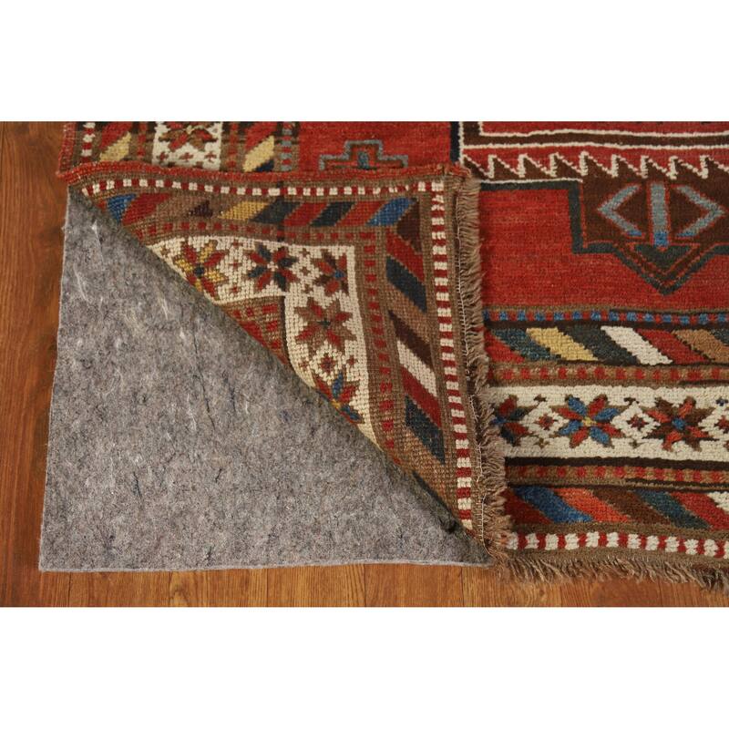 Hand Knotted Oriental 100% Wool Carpet Traditional Tribal Red Kazak Runner Rug - 13' 3'' X 3' 10''