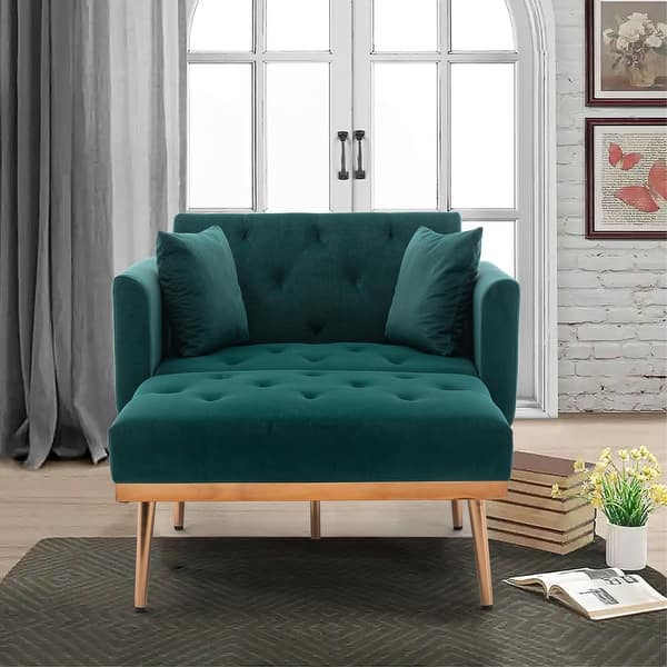 slide 1 of 66, Velvet Upholstered Tufted Living Room Sleeper Sofa Chair With Rose Golden feet Green