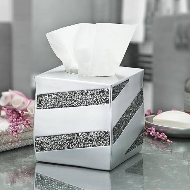 Creative Scents Silver Mosaic Square Tissue Box Cover - Gray - Gray