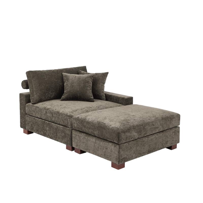 Modern Chenille Chaise Lounge Set with Ottoman